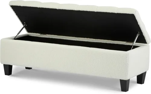 Vista 7 de Christopher Knight Home Ottilie Boucle Fabric Storage Ottoman Bench, Wooden Rectangular Ottoman with Storage, Bedroom End of Bed Foot Stool Beige