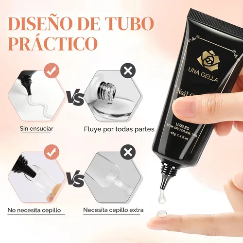Vista 4 de UNA GELLA - Puntas de uñas de gel suave para pegar de 1.4 fl oz de secado por lámpara, permanente, pegamento de uñas fuerte para uñas acrílicas