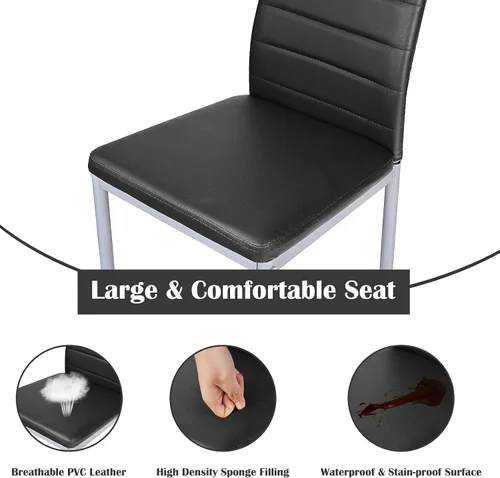 Vista 8 de Giantex Juego de mesa de comedor para 4, juego de sillas de mesa de cocina con mesa rectangular de vidrio de 51 pulgadas, 4 sillas de comedor