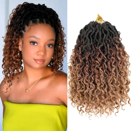 Vista 22 de Goddess Locs - 8 paquetes de cabello de ganchillo Goddess Locs de 10 pulgadas, pelo corto de imitación de ganchillo con rizos pre-enrollados