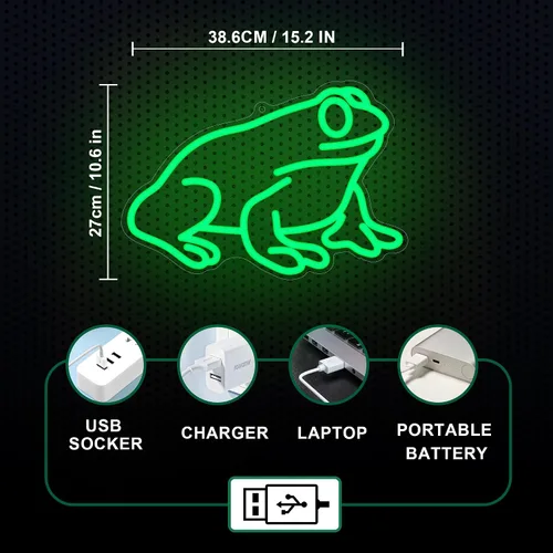 Vista 7 de Lampeez Letrero de neón de rana, decoración de pared de lámpara de rana, letreros de arte de neón LED regulables alimentados por USB, para cueva