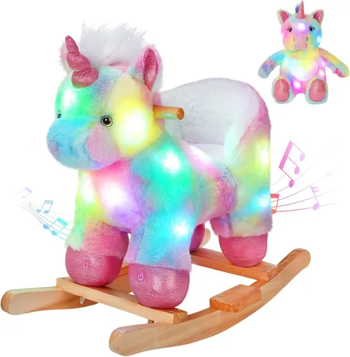 Vista 6 de Glow Guards Caballito de madera con luces y música de dinosaurio con juguete de peluche de dinosaurio que brilla y canta, juego de 2 con silla