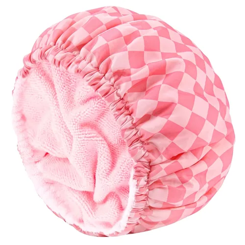 Vista 10 de Gorro de ducha para mujer, gorro de baño negro, reversible, grande, impermeable, ajustable, forro de rizo y banda elástica, dobladillo elástico