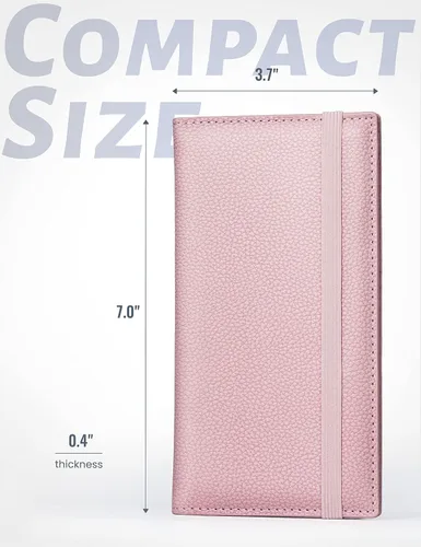 Vista 5 de Yarnic Funda para chequera personal, soporte para chequera con soporte para bolígrafo y divisor de plástico transparente integrado para cheques Rosa