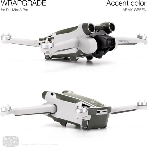 Vista 4 de WRAPGRADE Pegatinas de piel compatibles con DJI Mini 3 Pro Color de acento (verde militar)