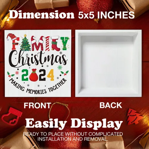 Vista 2 de Señal de madera de Navidad 2024 para el hogar, decoración familiar, decoración de mesa de Navidad de 5 x 5 pulgadas
