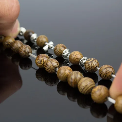 Vista 5 de Pulsera de cruz con cuentas de madera para hombres regalos de confirmación para adolescentes Primera Comunión Declaración de cruz religiosa