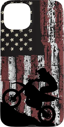 Vista 9 de Motocross Dirt Track Racing - Carcasa para iPhone 17, diseño de bandera de EE. UU., estilo vintage