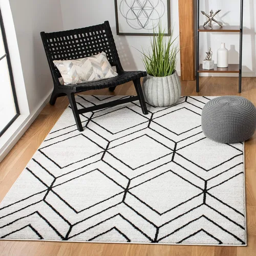 Vista 34 de SAFAVIEH Adirondack Collection - Alfombra decorativa, 2 x 3 pies, color negro y marfil, diseño geométrico moderno, no desprende pelusa y de fácil