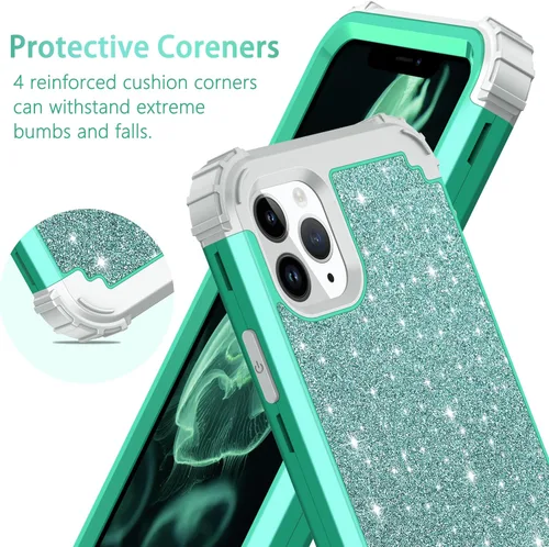 Vista 4 de LONTECT Funda para iPhone 11 Pro Max con purpurina brillante 3 en 1, a prueba de golpes, resistente, cuerpo completo, resistente funda protectora