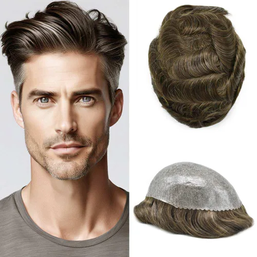 Vista 50 de Mens Toupee Hair System para hombres Piezas de pelo Sistema de reemplazo Poly Skin Toupee para hombres Protesis Capilar Para Hombre 6X8#1 Jet Black