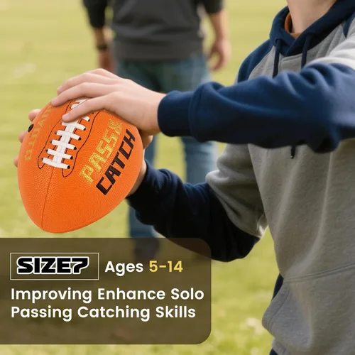 Vista 3 de KUYOTQ PassCatch Training Football, Kids Size 6(Ages 5-10) Youth Size 7(Ages 8-13) Official Size 9(Ages 13+) Fatherless Bounce Back Composite Naranja