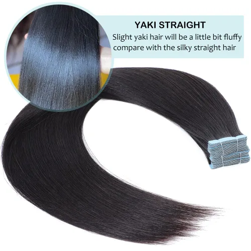 Vista 5 de 40 extensiones de cabello humano con cinta, extensiones de cabello humano lacio Yaki para mujer, extensiones de cabello humano real sin costuras