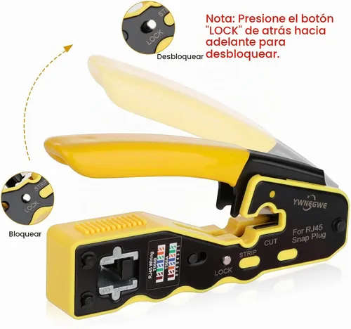 Vista 5 de Kit de Herramientas de Crimpado RJ45 Pass Through Crimpadora Ethernet para Enchufes Modulares Cat5e Cat6 Cat6a 8P8C, Herramienta de Crimpado Cat6