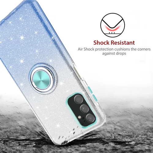 Vista 4 de TJS Funda compatible con Samsung Galaxy A14 5G, con protector de pantalla de vidrio templado, anillo de metal, soporte magnético, tono brillante
