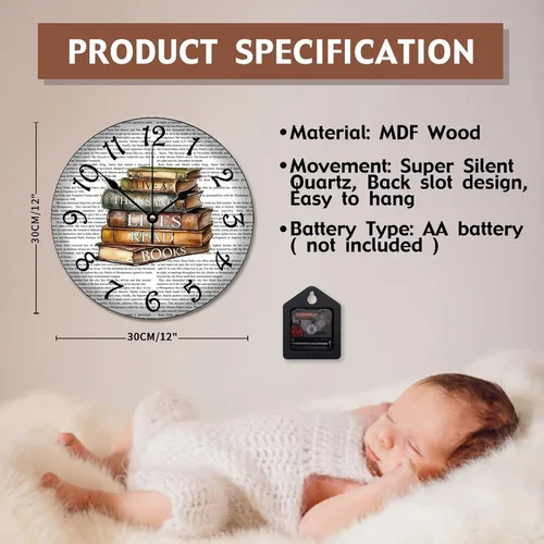 Vista 60 de Reloj de pared de guitarra acústica con aspecto de madera natural, reloj de madera rústico y elegante, 10 silenciosos, sin tictac, de cuarzo