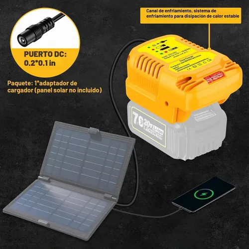 Vista 5 de Adaptador de cargador solar para batería Dewalt 20V/60V, portátil, trabajo al aire libre, camping