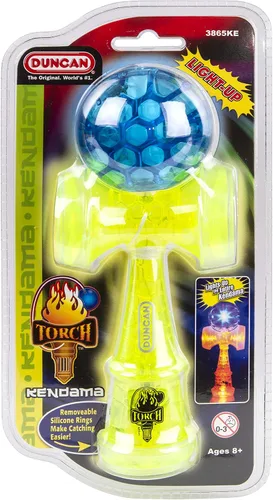 Vista 3 de Duncan Juguetes antorcha Kendama juguete iluminado, verde y azul Base iluminada y Tama, policarbonato de alto impacto, anillos de copa extraíbles