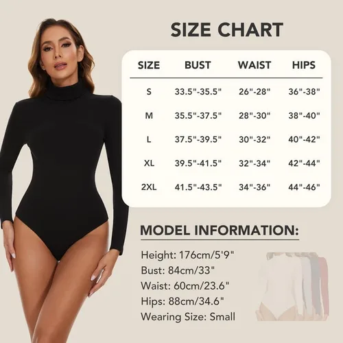 Vista 6 de SHAPERIN Body de manga larga con cuello de tortuga para mujer, sexy, leotardo
