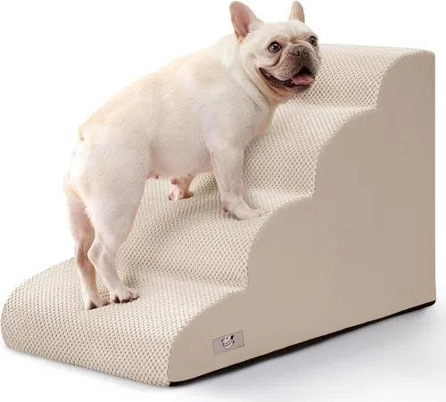 Vista 9 de Dog Steps for Bed and Couch, Pet Stairs for Small Dogs and Cats, Khaki Caqui
