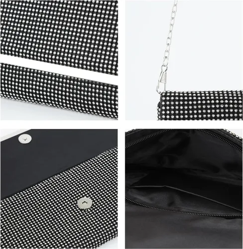 Vista 7 de Evevictor Bolso de mano para mujer, bolso de noche de cristal, bolso elegante, bolsa de dinero con diamantes de imitación para fecha, fiesta, baile