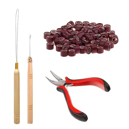 Vista 9 de Orgrimmar Extensiones de cabello para quitar alicates y gancho de tracción, 500 piezas de anillos de micro silicona, kit de herramientas para Negro