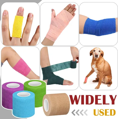 Vista 3 de Treela - Paquete de 64 vendajes autoadhesivos de 2 pulgadas x 5 yardas, colores surtidos Cohesive Flexible Wrap for Wrist Ankle Fingers