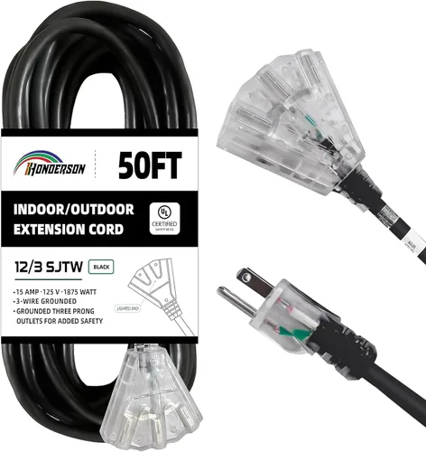 Vista 26 de Cable de extensión GFCI iluminado de 3 pies con 3 tomas de corriente, cable de extensión negro resistente SJTW 12/3 con enchufe a tierra de 3