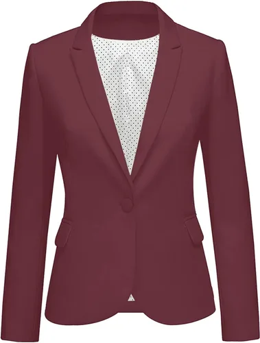 Vista 17 de Luvamia - Chaqueta Blazer para Mujer, de Manga Larga, Cuello con Solapas, Botón de Cuello, con Bolsillos Un nuevo botón negro