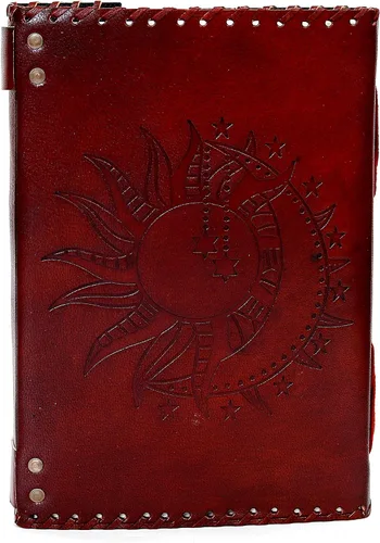 Vista 3 de Diario en relieve de Sun & Moon, diario de 240 páginas, diario vintage, diario Sun Moon, cuaderno de bocetos de cuero, cuaderno de cuero, diario