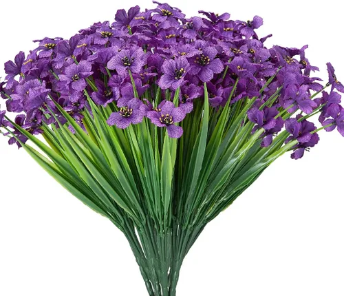 Vista 3 de 6 paquetes de flores artificiales de orquídea, vegetación artificial artificial resistente a los rayos UV, no se decolora, flores de plástico Azul