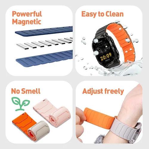 Vista 5 de Compatible con FITVII Smart Watch, 0.787 in, 0.866 in, correa magnética compatible con FITVII HM57, correa magnética deportiva de silicona fuerte