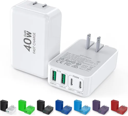 Vista 12 de [Paquete de 2] Cargador de pared plano multipuerto USB-C de 40 W, bloque