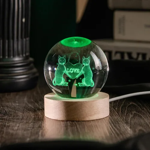 Vista 5 de Luz romántica de regalo de cristal para gatos, luz nocturna 3D para parejas, Love-Cat