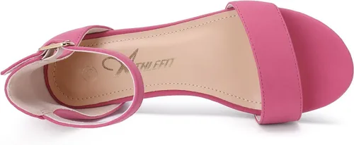 Vista 57 de Athlefit Sandalias para niñas, puntera abierta, correa en el tobillo, tacones bajos, zapatos de vestir para niñas pequeñas y grandes