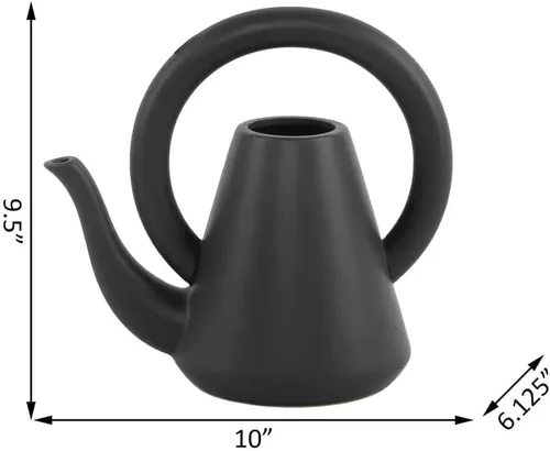 Vista 3 de Flora Bunda Regadera de cerámica negra mate de 10 pulgadas para decoración interior casera