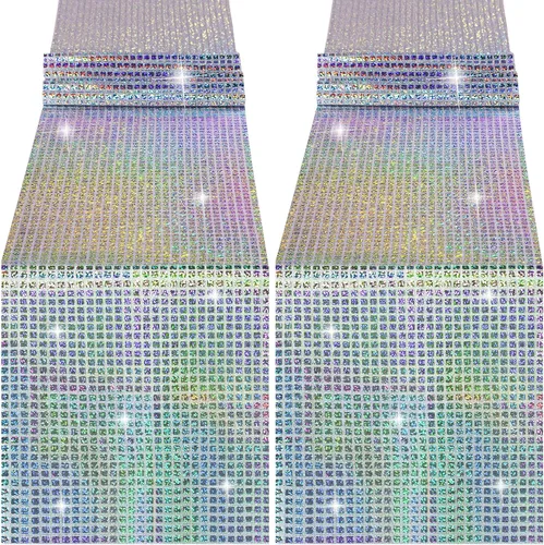 Vista 14 de Durony Paquete de 2 caminos de mesa disco de 11 x 108 pulgadas, espejo rosa intenso con laminado de purpurina y lentejuelas brillantes