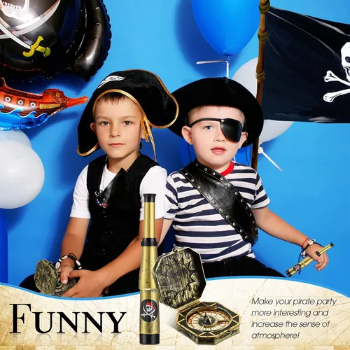 Vista 7 de Gejoy Juego de 2 piezas de accesorios piratas para niños, mini telescopio y brújula de juguete para fiesta, Halloween, cosplay, antiguo, retro