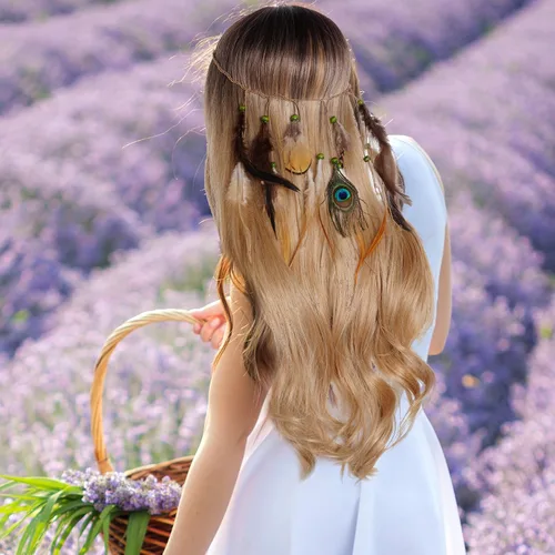Vista 7 de Diadema de plumas indias, disfraz tribal nativo americano, vestido con plumas para mujeres y niñas