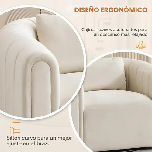 Vista 7 de ANJ Silla giratoria decorativa, silla de barril de terciopelo para sala de estar, cómodo sillón moderno, completamente montado (beige)