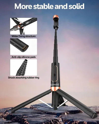 Vista 7 de Trípode selfie stick para iPhone y Android, soporte de trípode portátil para teléfono con control remoto Bluetooth, apertura de un clic, compacto