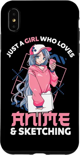 Vista 7 de Funda para iPhone 12, diseño de anime con texto en inglés Just A Girl Who Loves Anime and Sketching