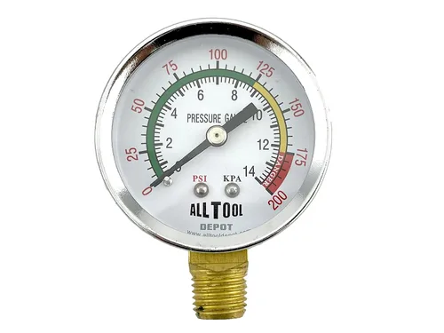 Vista 23 de Medidor de presión de aire de 1-1/2" con montaje inferior en el lado, rosca NPT de 1/8", esfera de 1-1/2" - 0 a 160 PSI