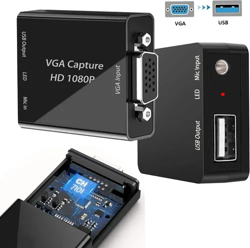 Vista 3 de Tarjeta de captura VGA, dispositivo de captura VGA a USB con entrada de micrófono