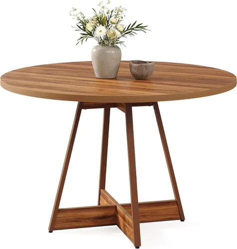 Vista 8 de LITTLE TREE Mesa de comedor redonda de 39 pulgadas para 2-4, mesa de cocina circular de granja para comedor, mesa de comedor de madera con pedestal