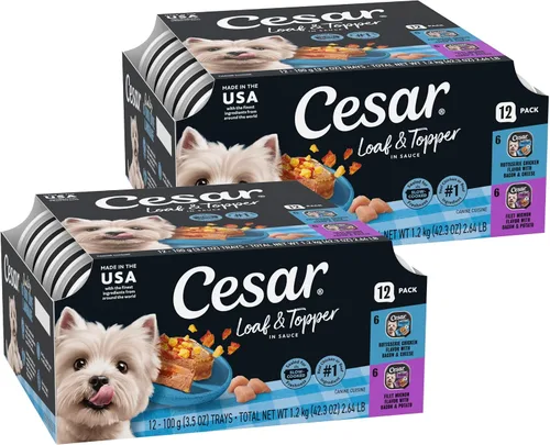 Vista 14 de Cesar Loaf & Topper - Alimento húmedo para perros, fiesta de tocino, 3.5 onzas, 12 unidades, paquete de 2