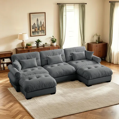 Vista 40 de Sofá biplaza de 93.7 pulgadas, sofá modular de 2 plazas, sofás seccionales grandes de color beige y blanco para sala de estar, juego de sofá