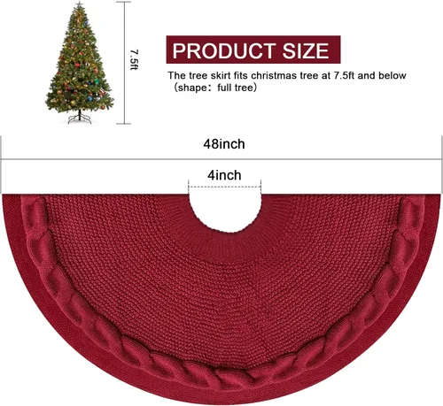 Vista 4 de yuboo - Falda de árbol de Navidad de 48 pulgadas, rojo burdeos, falda de árbol de Acción de Gracias y Navidad de punto, falda rústica para árbol