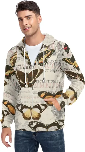 Vista 4 de ALAZA White Butterflies Watercolor Multicolored Men's Full-Zip Fleece Hoodie