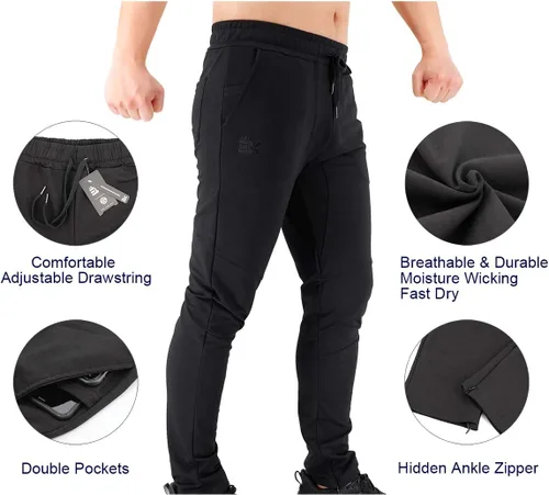 Vista 4 de BROKIG Pantalones deportivos para hombre, con cremallera, casual, para gimnasio, entrenamiento, bolsillos